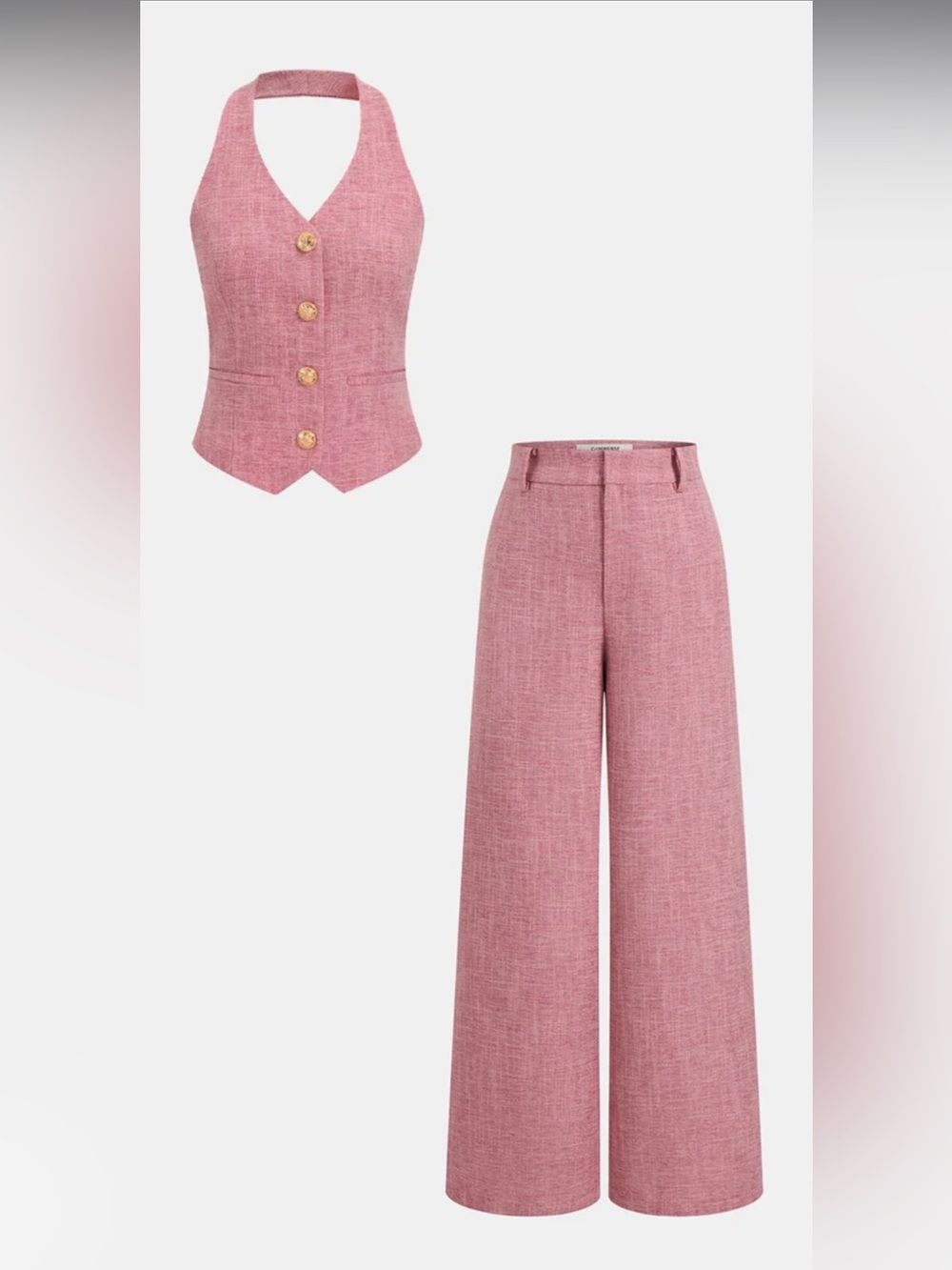 Commense Pink Wide-Leg Tailored Trousers and Vest Top